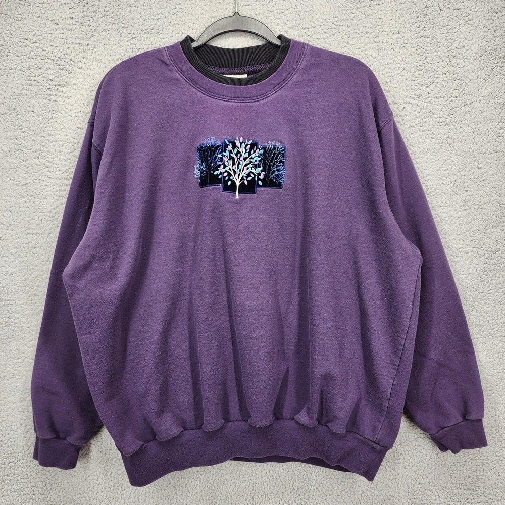 Vintage Top Stitch by Morning Sun Purple Embroidered Tree Sweatshirt Womens 2X